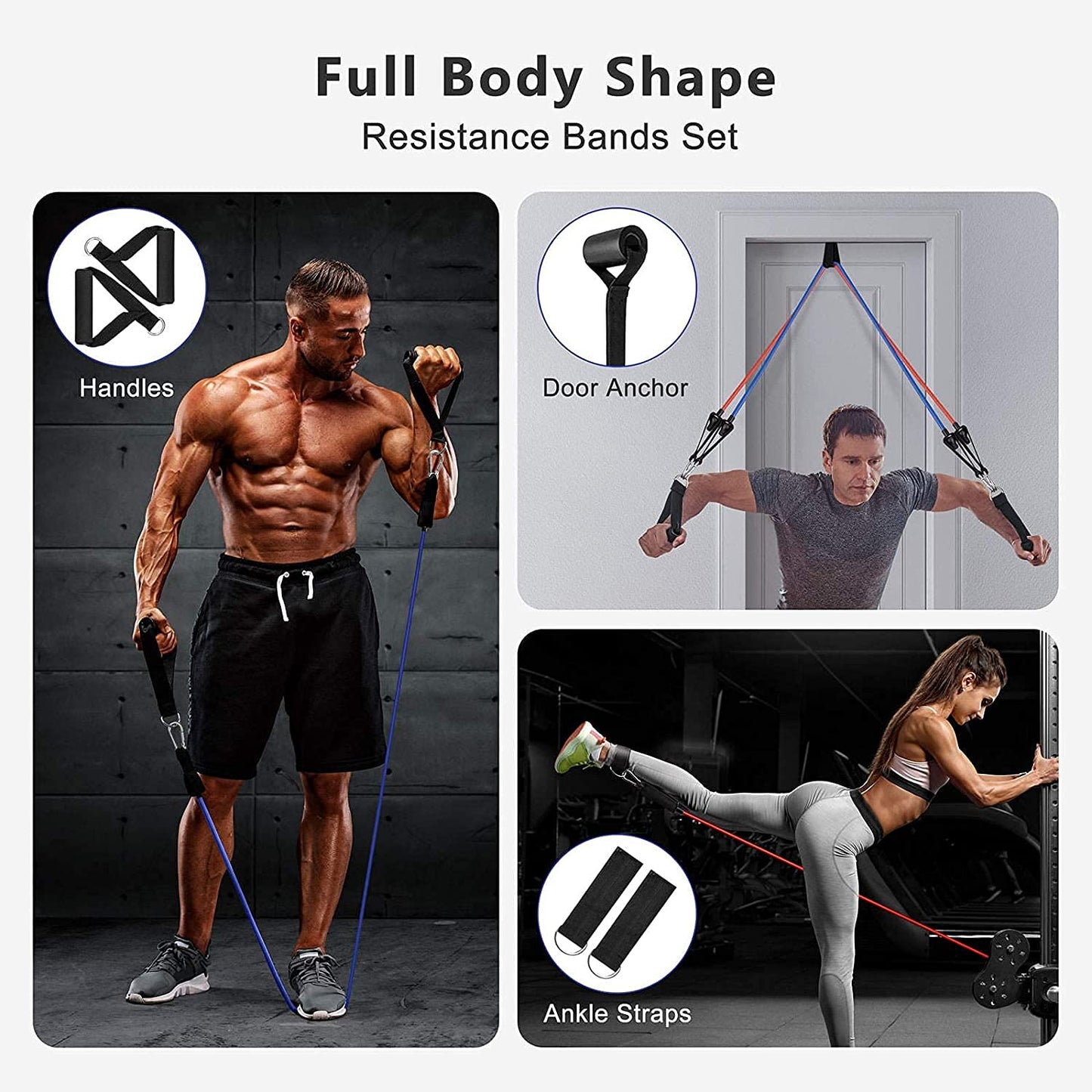 Strobie Resistance Bands Set for Exercise, Stretching and Workout Toning Tube Kit with Foam Handles, Door Anchor, Ankle Strap and Carry Bag for Men, Women