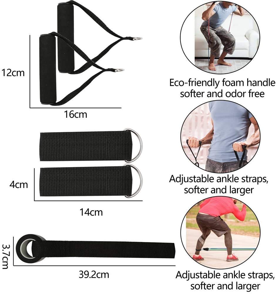 Strobie Resistance Bands Set for Exercise, Stretching and Workout Toning Tube Kit with Foam Handles, Door Anchor, Ankle Strap and Carry Bag for Men, Women