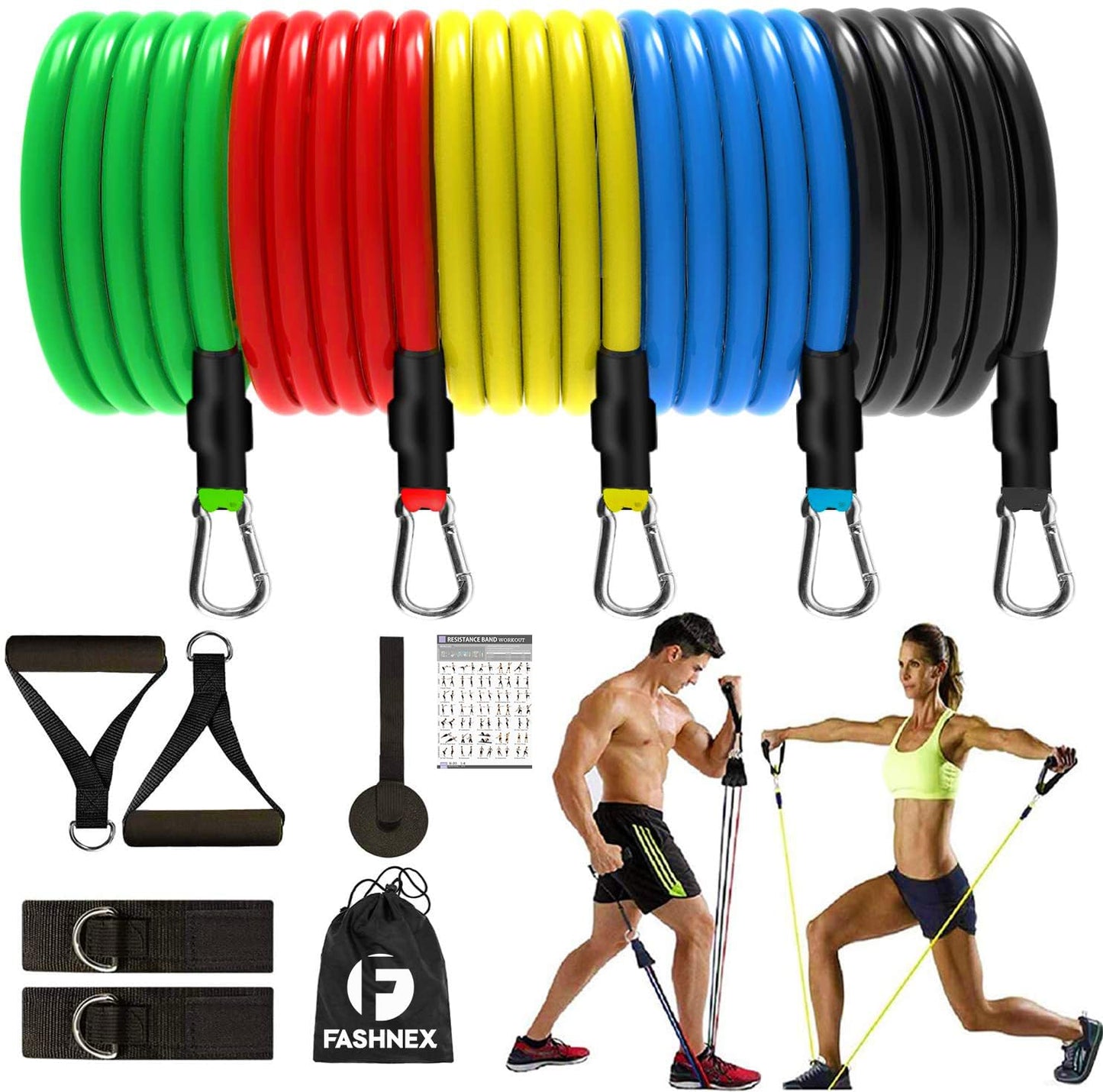 Strobie Resistance Bands Set for Exercise, Stretching and Workout Toning Tube Kit with Foam Handles, Door Anchor, Ankle Strap and Carry Bag for Men, Women