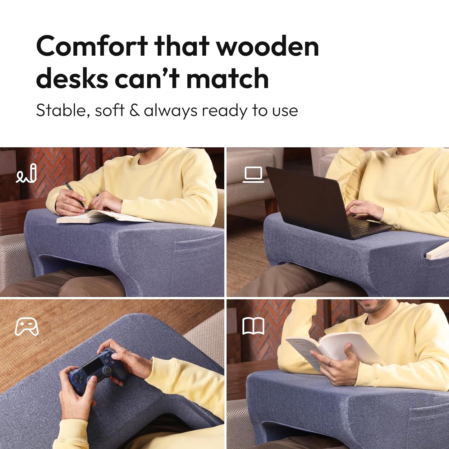 Storbie Lap Desk Pillow | Portable Computer Table & Laptop Lap Desk for Sofa, Bed, Floor | Ergonomic Gaming Desk Table with Arm Rest | Work Desk Accessories for Reading, Gaming, Studying